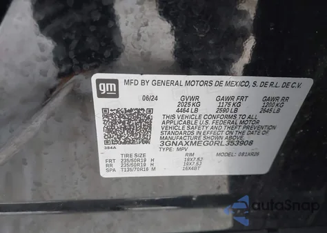 2024 Chevrolet Equinox Fwd Rs из США, поврежденный, VIN 3GNAXMEG0RL353908